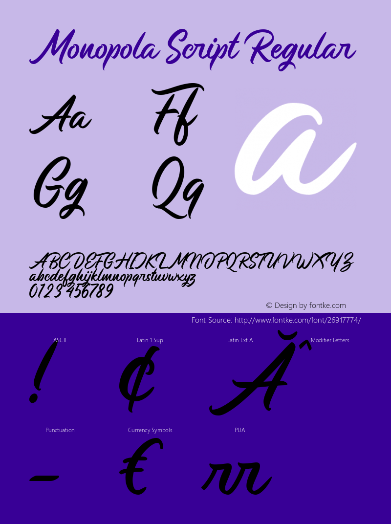 monopola script version 1.000图片样张-字体样张-字客网