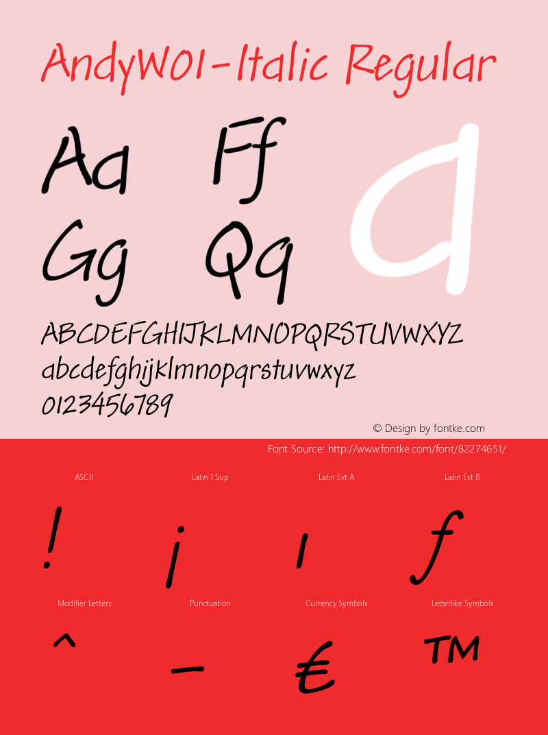 andy w01 italic version 1.02图片样张-字体样张-字