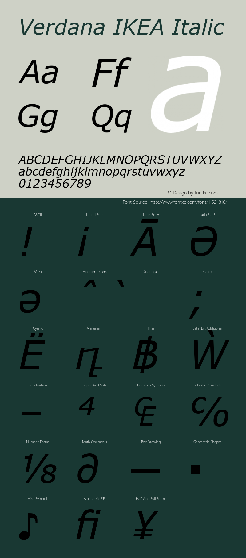 verdana ikea italic version 5.00图片样张-字体样张