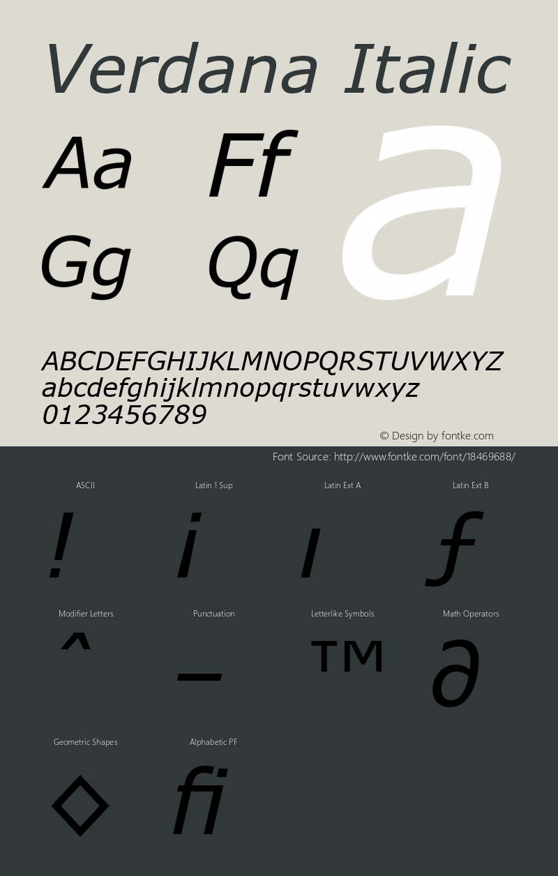 verdana italic version 1.01图片样张-字体样张-字客